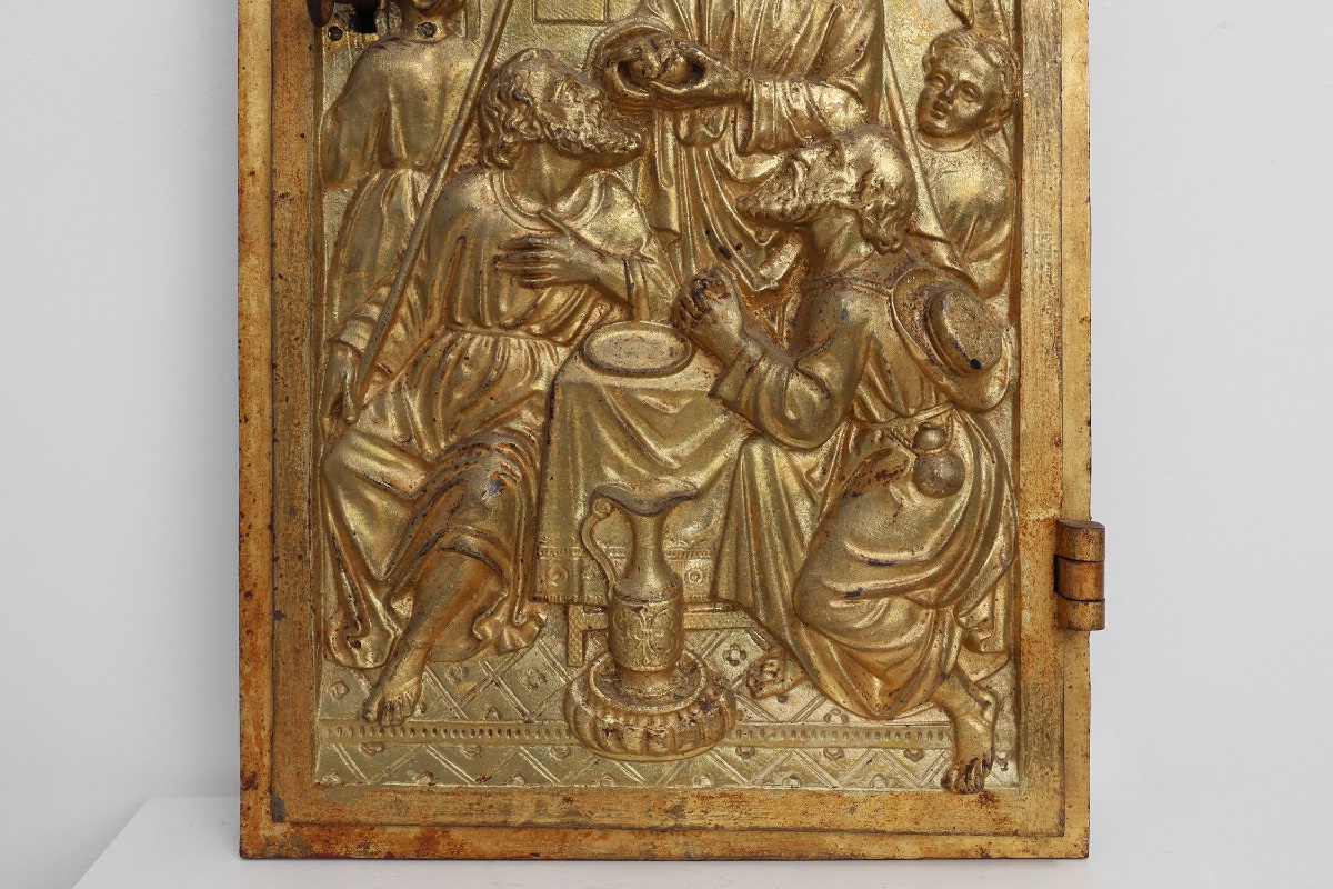 Porte de tabernacle néo-gothique ornée d'une plaque en bronze doré représentant la Cène, France-photo-3