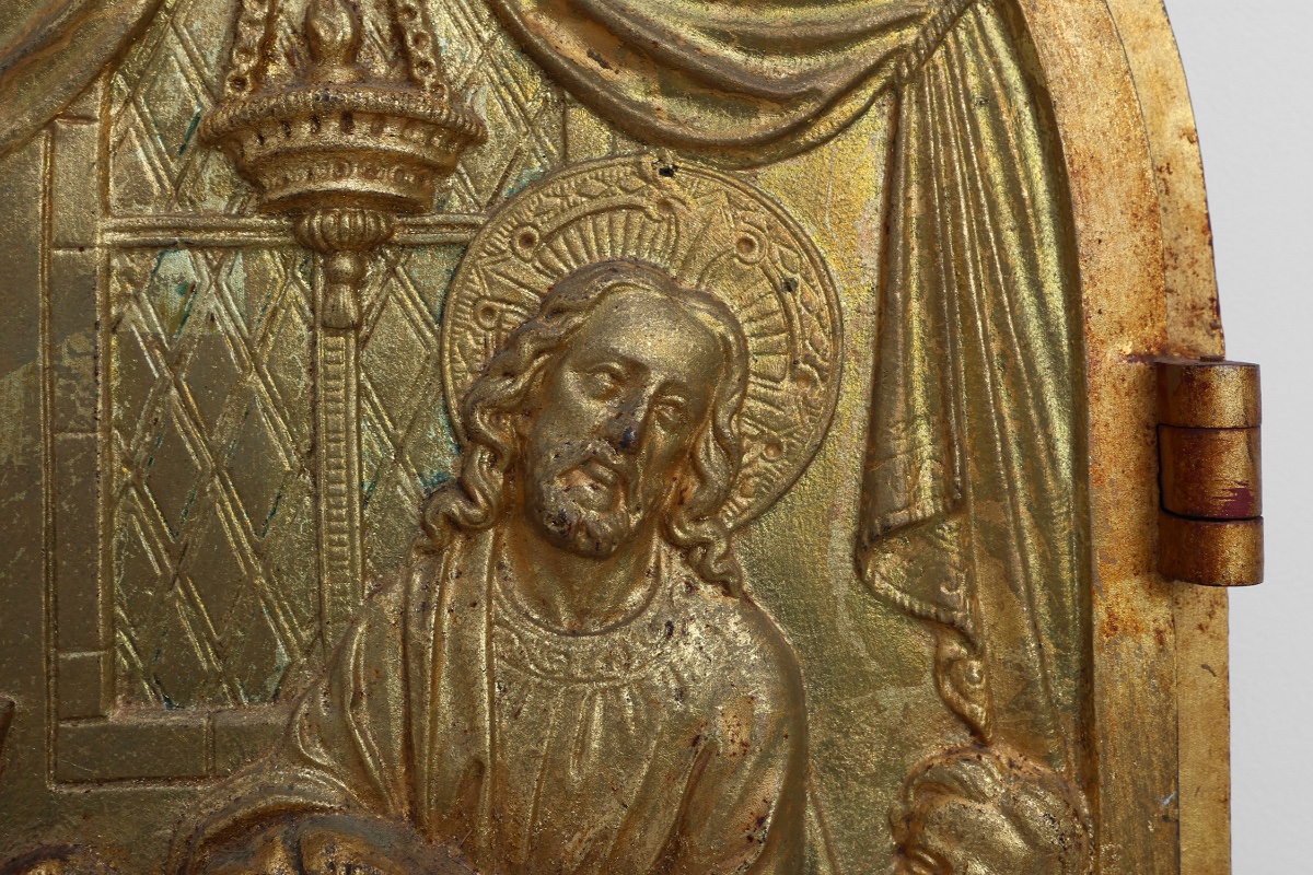 Porte de tabernacle néo-gothique ornée d'une plaque en bronze doré représentant la Cène, France-photo-7