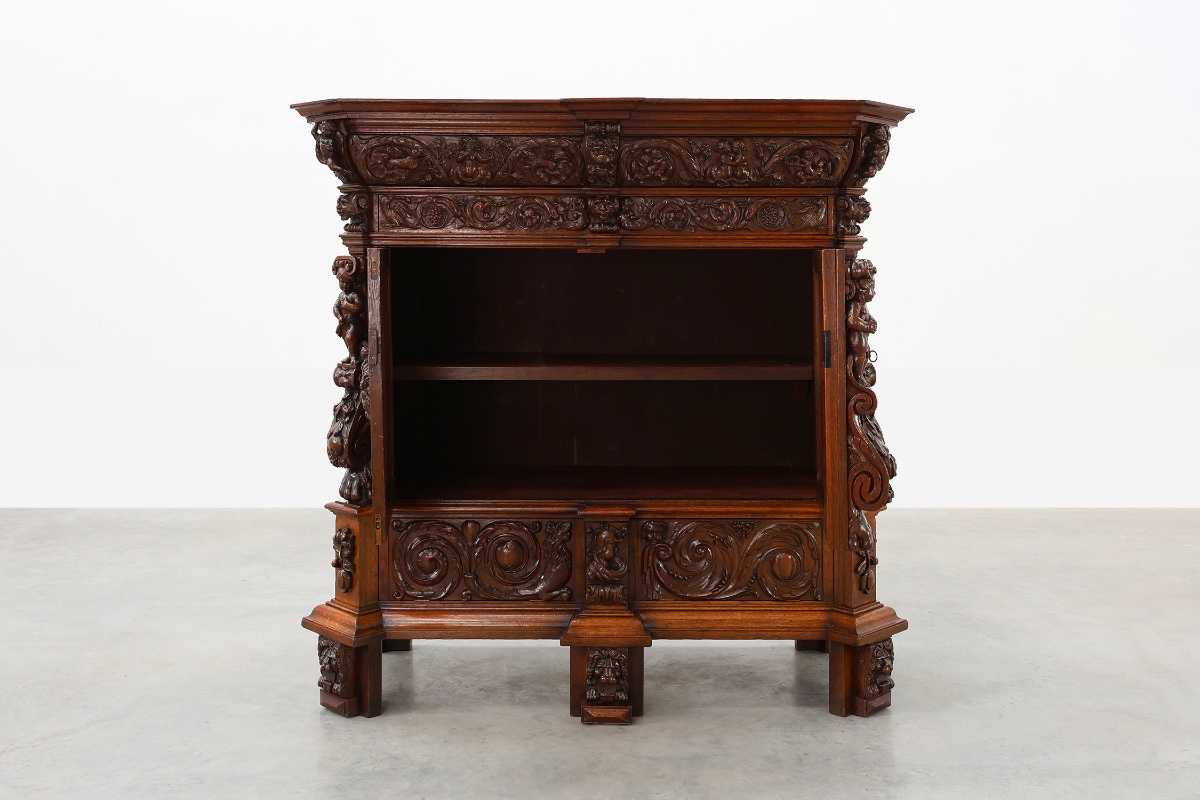Flemish Renaissance "beeldenkast" Cabinet In Oak Wood Antwerp, Ca. 1630-photo-3