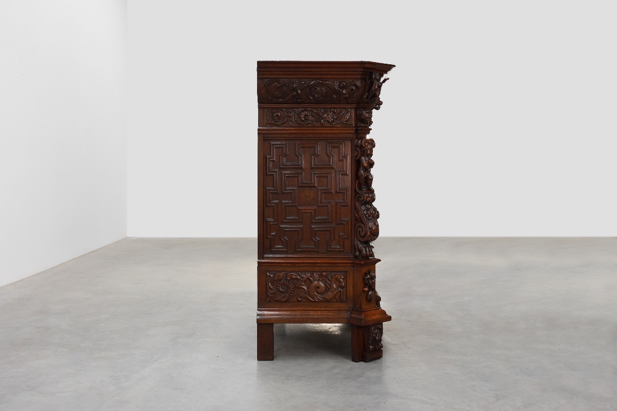 Flemish Renaissance "beeldenkast" Cabinet In Oak Wood Antwerp, Ca. 1630-photo-3