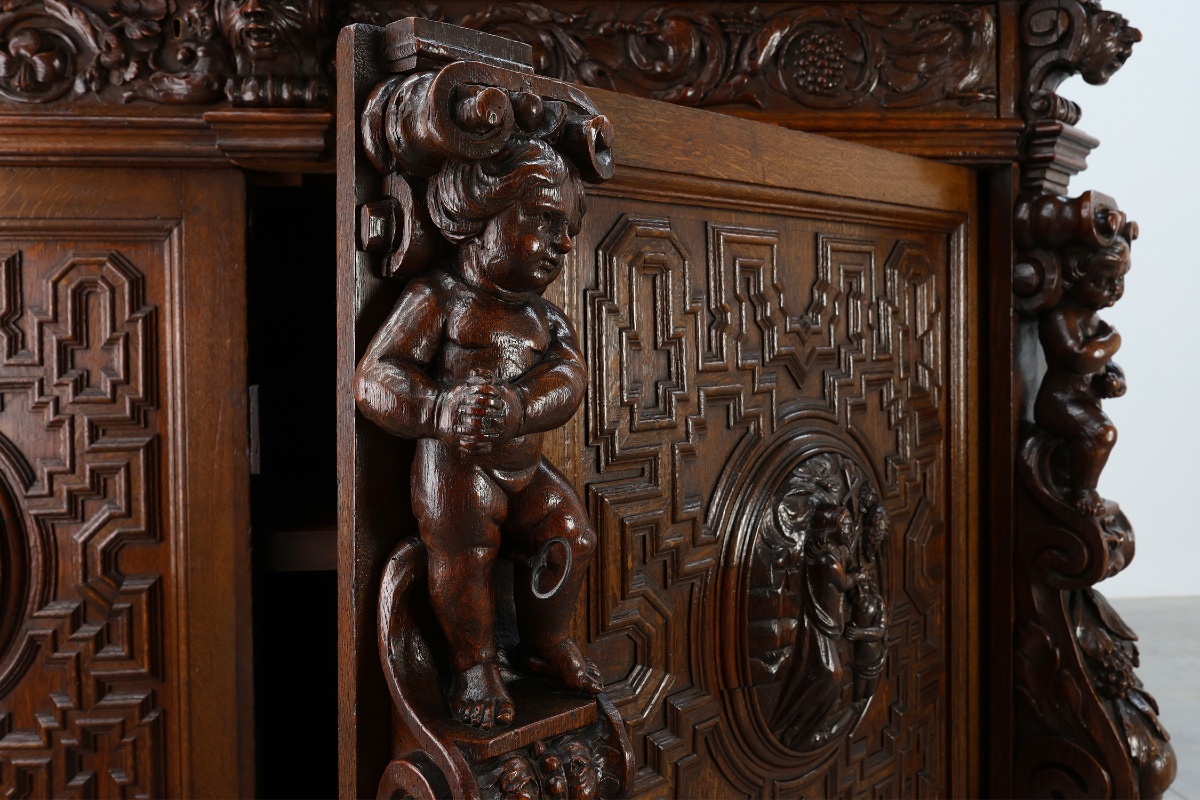 Flemish Renaissance "beeldenkast" Cabinet In Oak Wood Antwerp, Ca. 1630-photo-5
