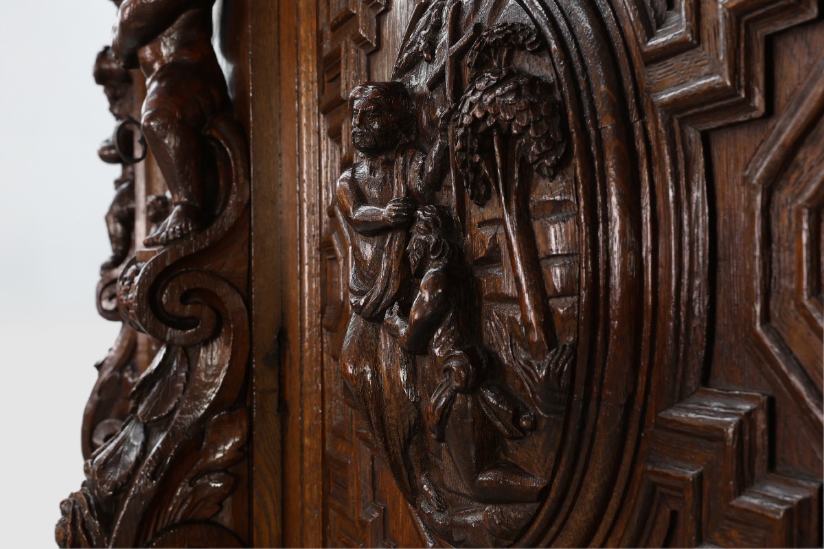 Flemish Renaissance "beeldenkast" Cabinet In Oak Wood Antwerp, Ca. 1630-photo-8