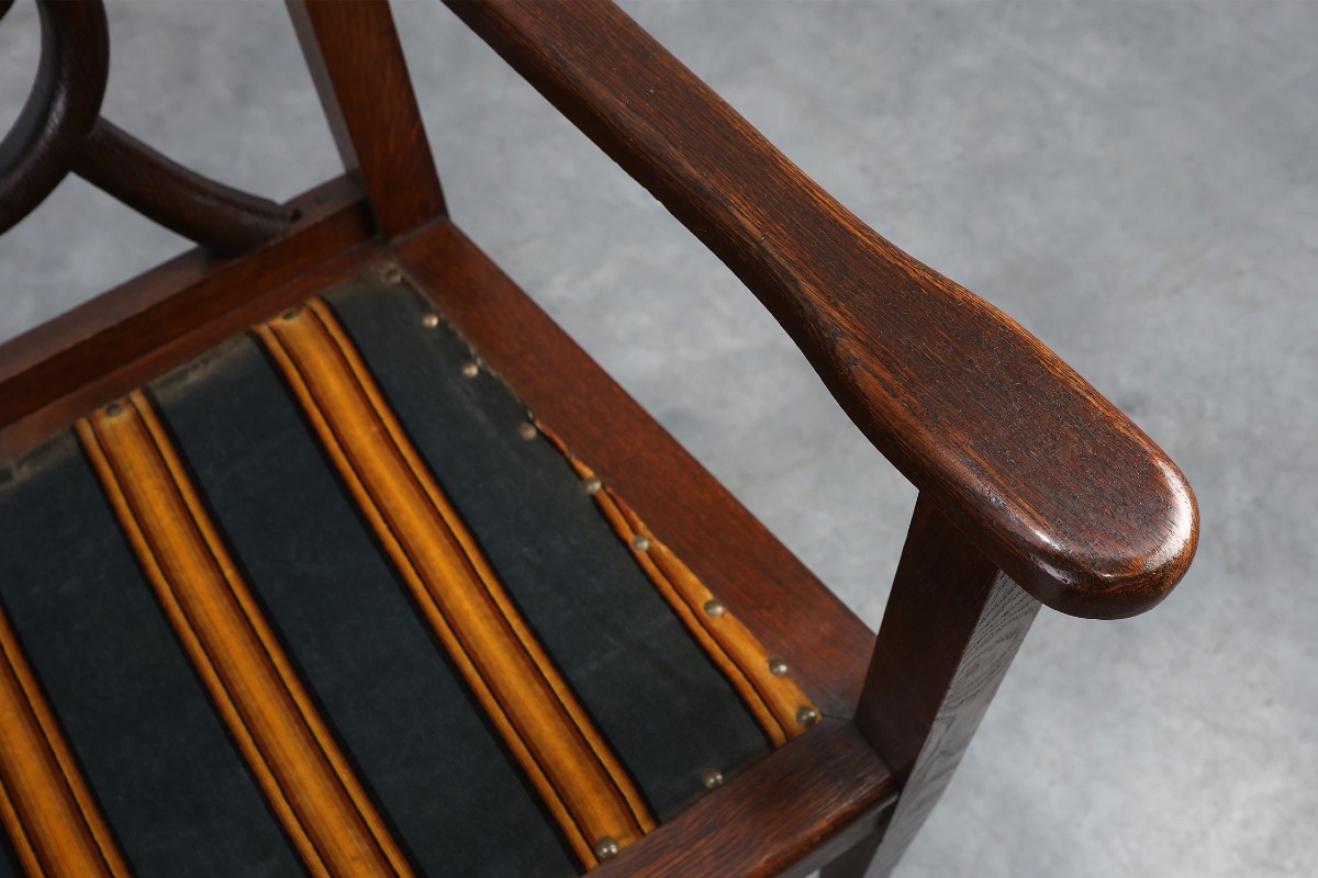 Banc Art Déco belge en chêne, années 1920-photo-3