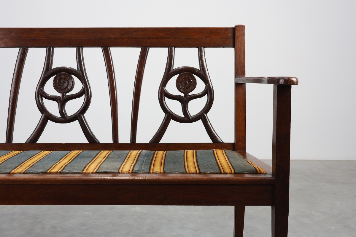 Banc Art Déco belge en chêne, années 1920-photo-4