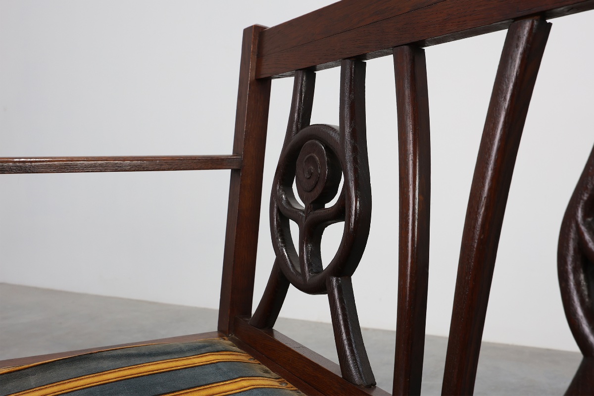 Banc Art Déco belge en chêne, années 1920-photo-2