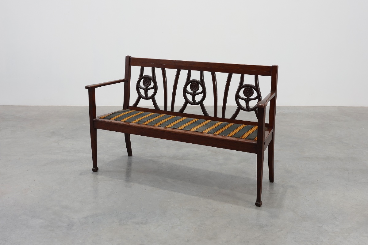 Banc Art Déco belge en chêne, années 1920-photo-3