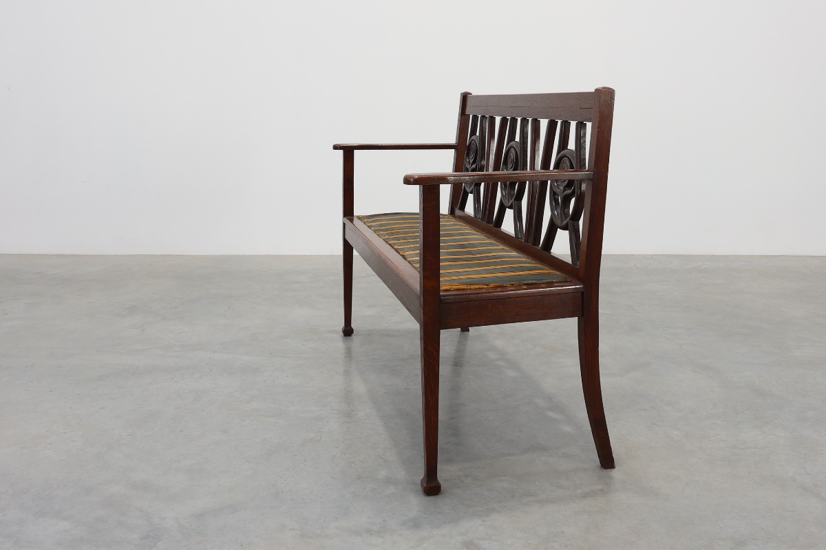 Banc Art Déco belge en chêne, années 1920-photo-4