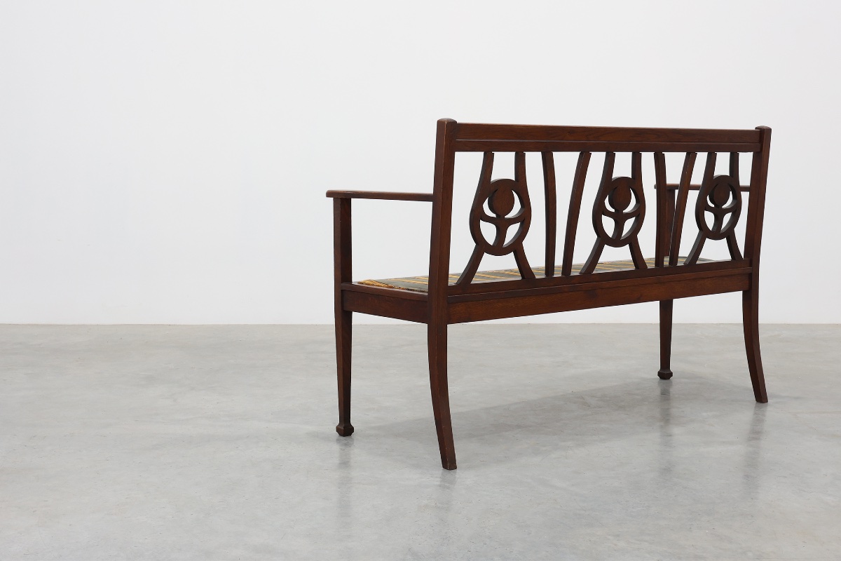 Banc Art Déco belge en chêne, années 1920-photo-5