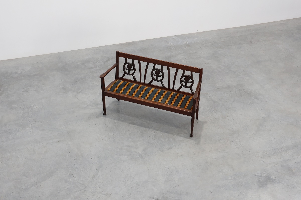 Banc Art Déco belge en chêne, années 1920-photo-7