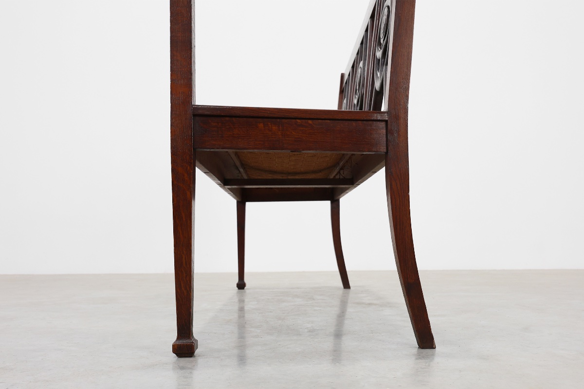 Banc Art Déco belge en chêne, années 1920-photo-8