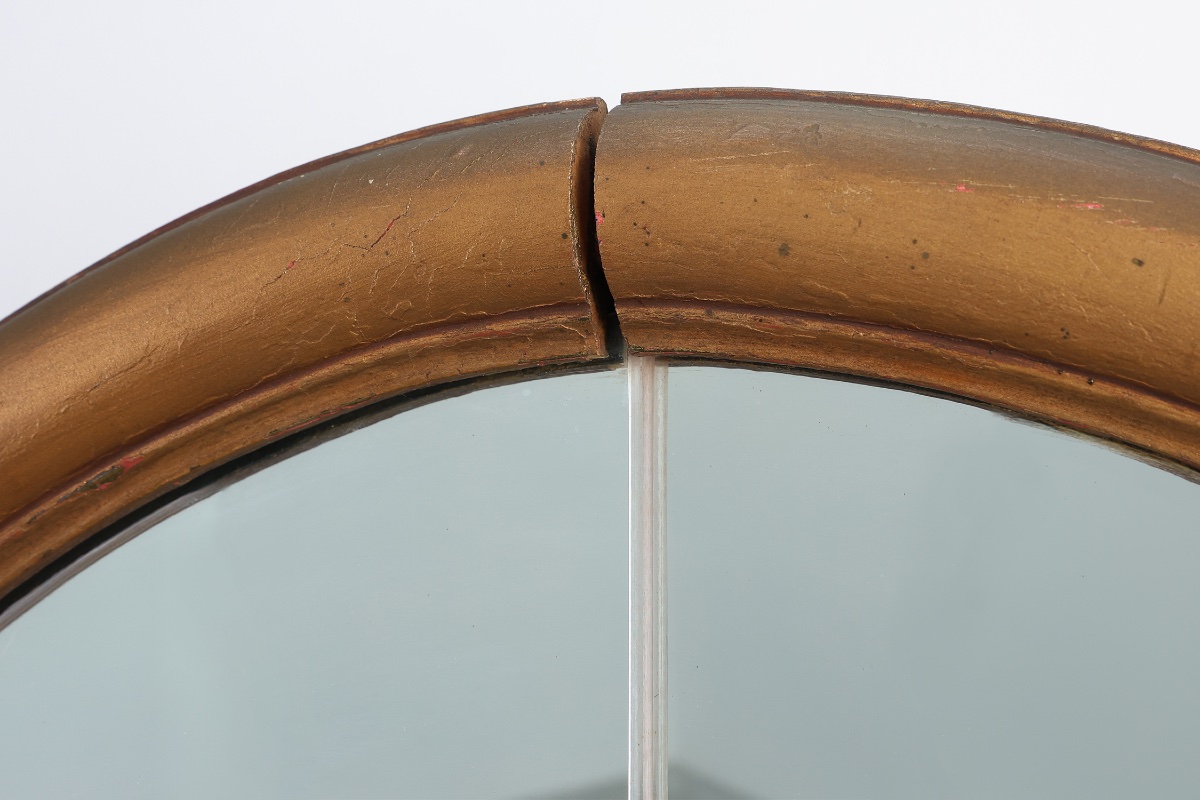 Miroir Art déco ovale français en chêne sculpté et doré, vers 1925-photo-3