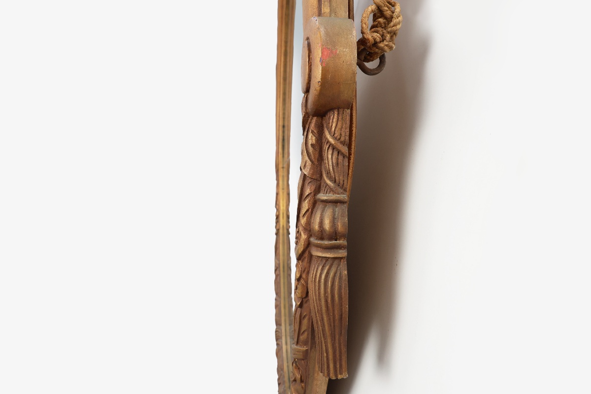 Miroir Art déco ovale français en chêne sculpté et doré, vers 1925-photo-4