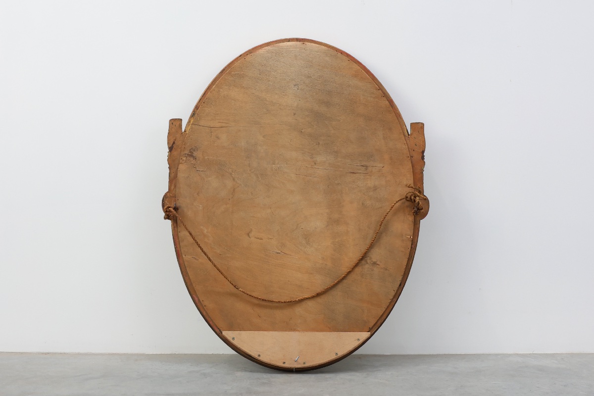 Miroir Art déco ovale français en chêne sculpté et doré, vers 1925-photo-6