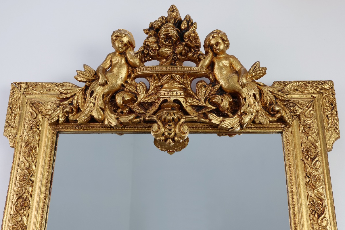 Richly Carved Gilded Oak Mirror, French Rococo Style, 19th Century-photo-2
