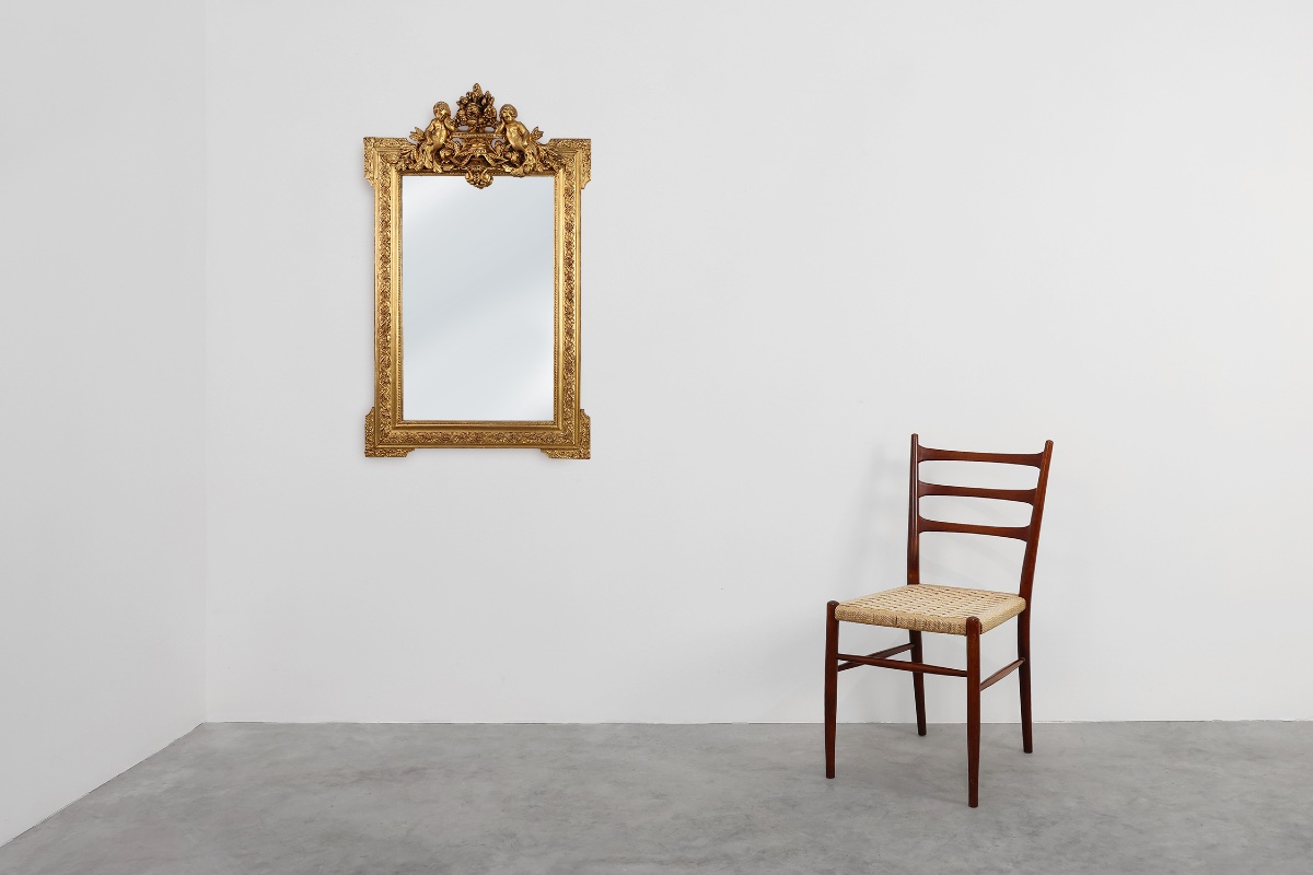Richly Carved Gilded Oak Mirror, French Rococo Style, 19th Century-photo-3