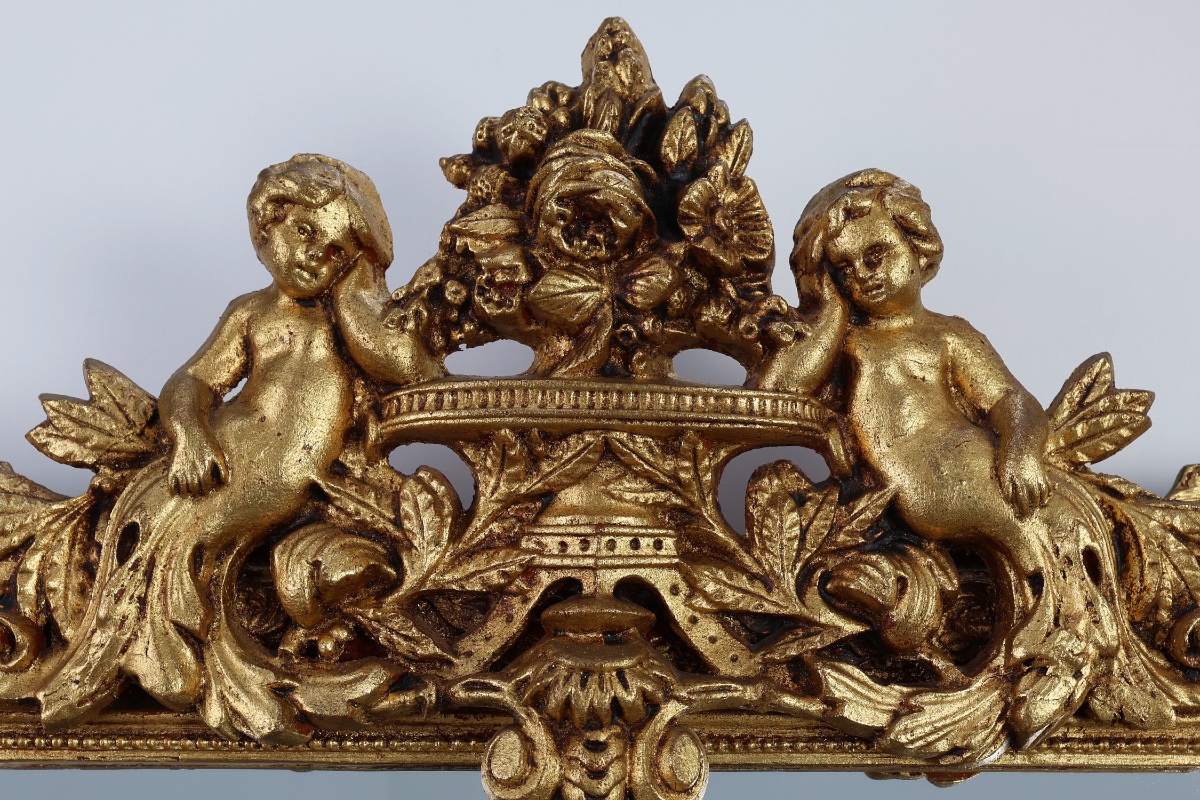 Richly Carved Gilded Oak Mirror, French Rococo Style, 19th Century-photo-4