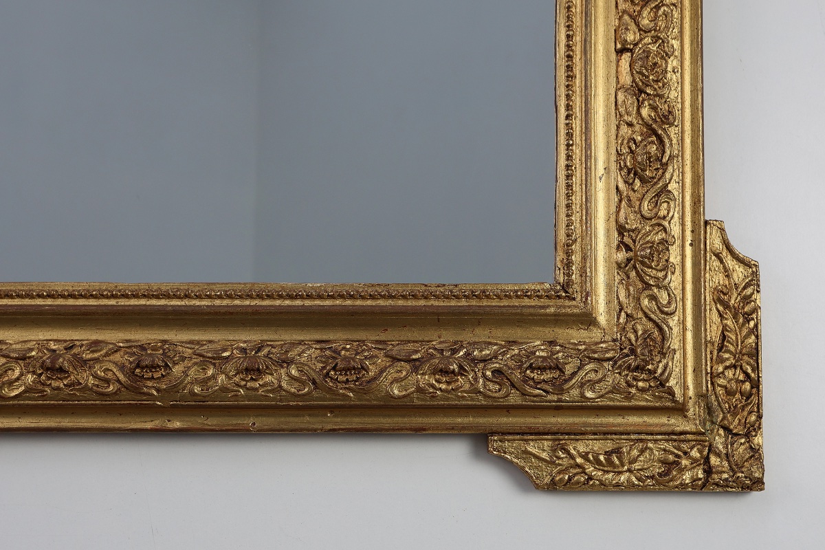 Richly Carved Gilded Oak Mirror, French Rococo Style, 19th Century-photo-5