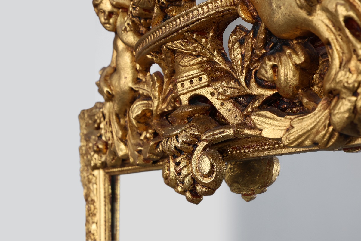 Richly Carved Gilded Oak Mirror, French Rococo Style, 19th Century-photo-6