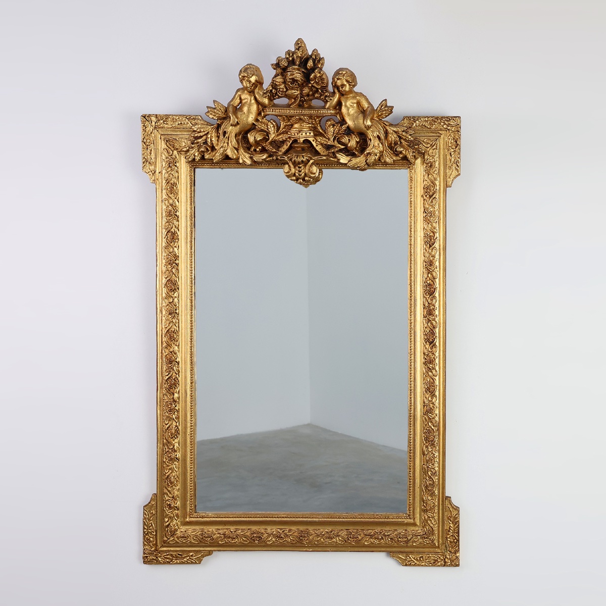 Richly Carved Gilded Oak Mirror, French Rococo Style, 19th Century