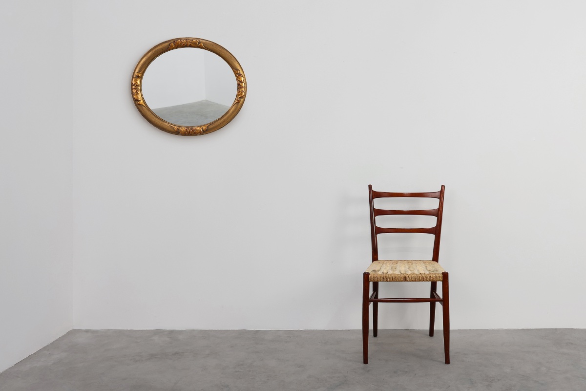 Art Deco Oval Mirror In Gilded Oak, Belgium, 1920s-photo-2
