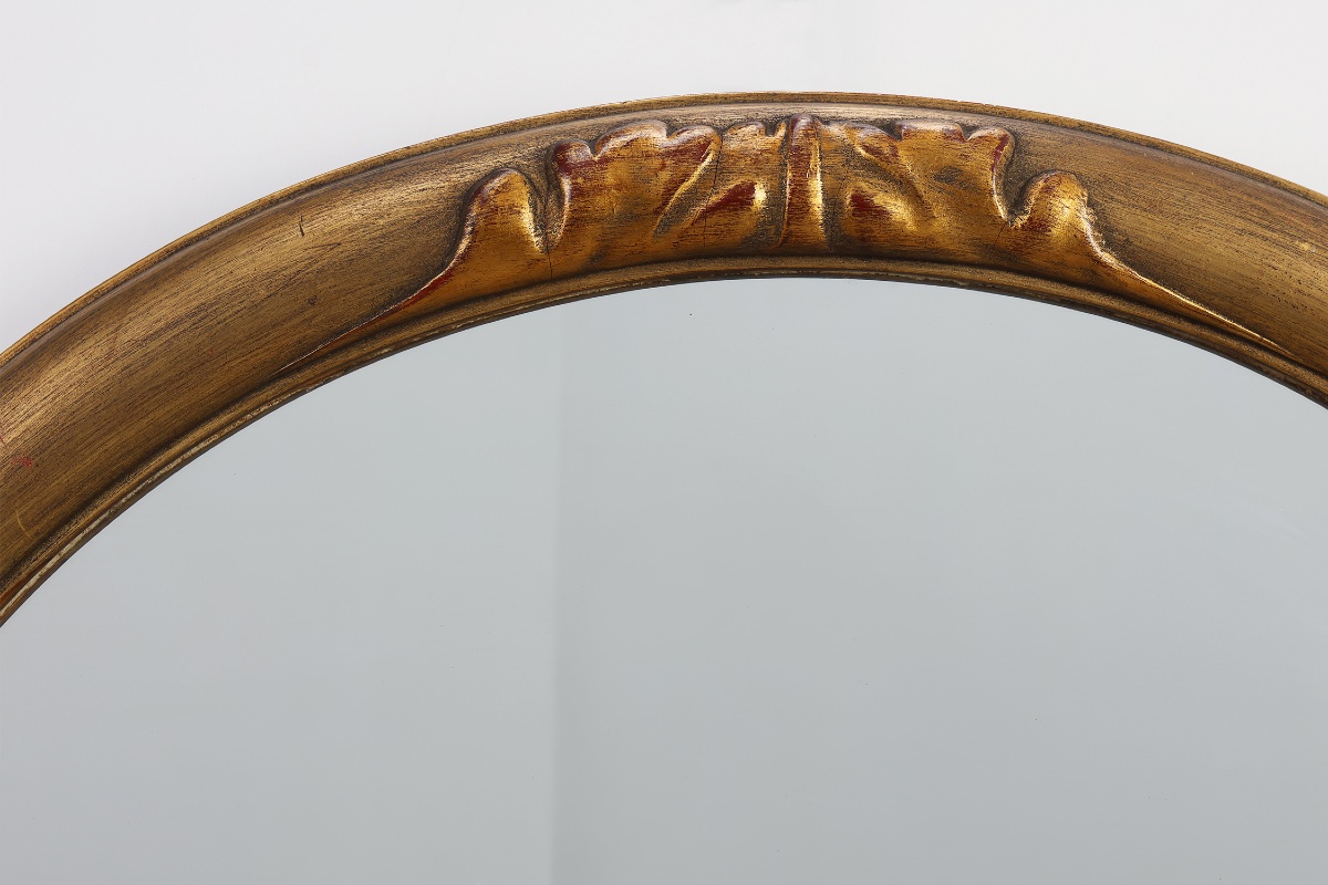 Art Deco Oval Mirror In Gilded Oak, Belgium, 1920s-photo-4