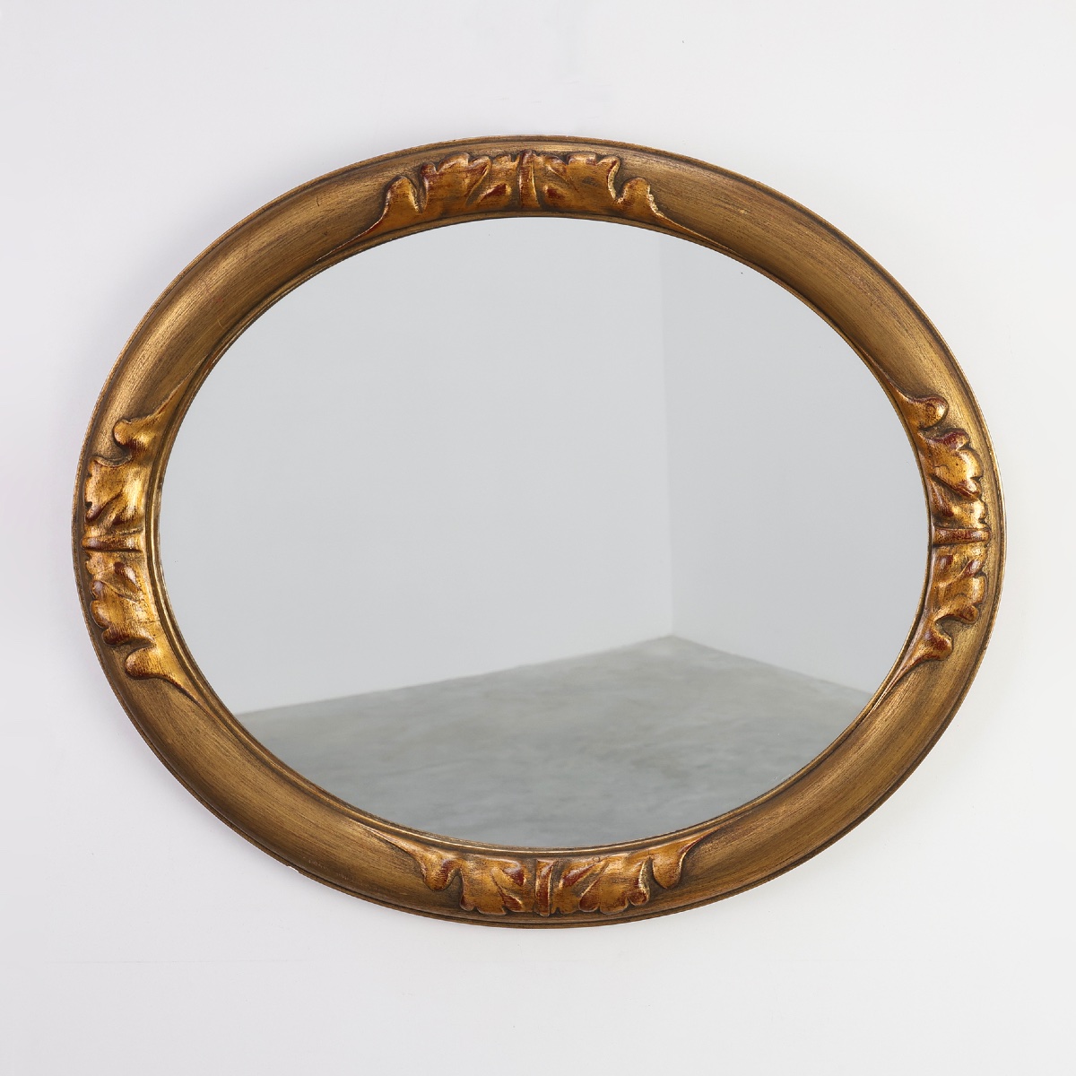 Art Deco Oval Mirror In Gilded Oak, Belgium, 1920s