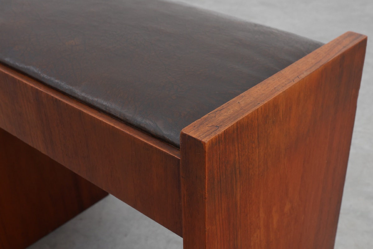 Art deco Walnut Stool With Leather Seat, Belgium Ca. 1925-photo-3