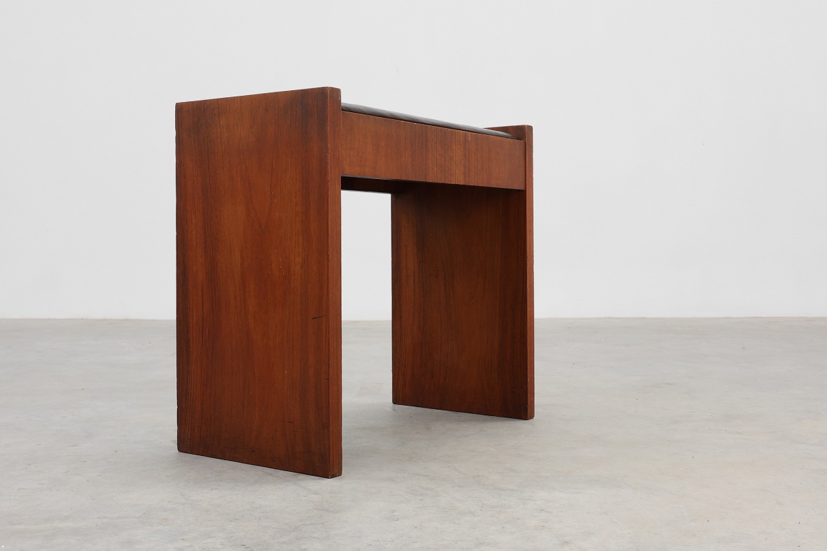 Art deco Walnut Stool With Leather Seat, Belgium Ca. 1925-photo-4