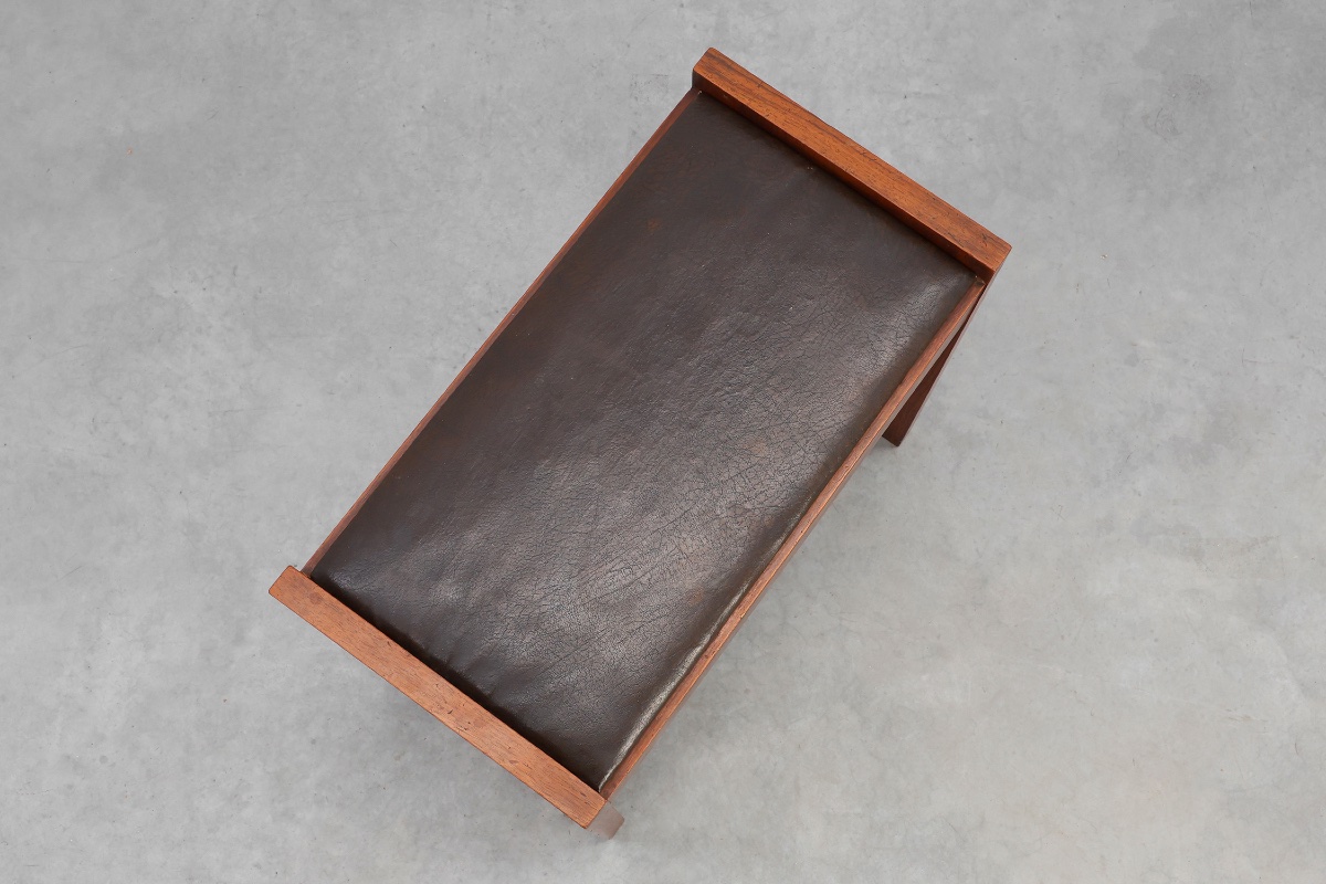 Art deco Walnut Stool With Leather Seat, Belgium Ca. 1925-photo-1