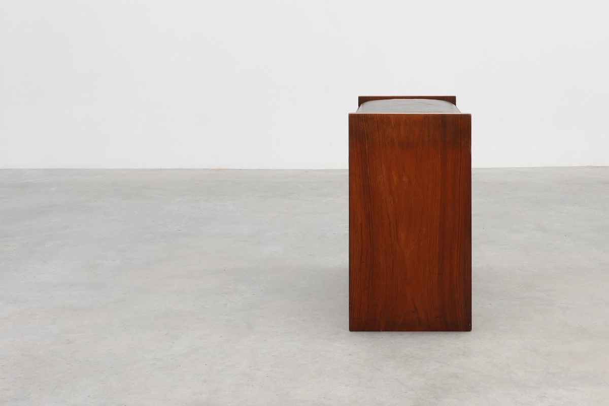 Art deco Walnut Stool With Leather Seat, Belgium Ca. 1925-photo-2