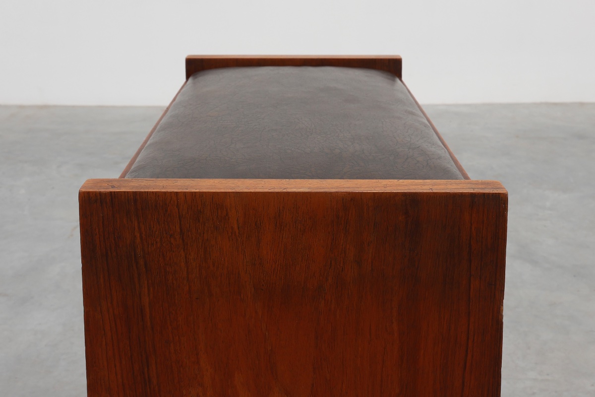 Art deco Walnut Stool With Leather Seat, Belgium Ca. 1925-photo-3