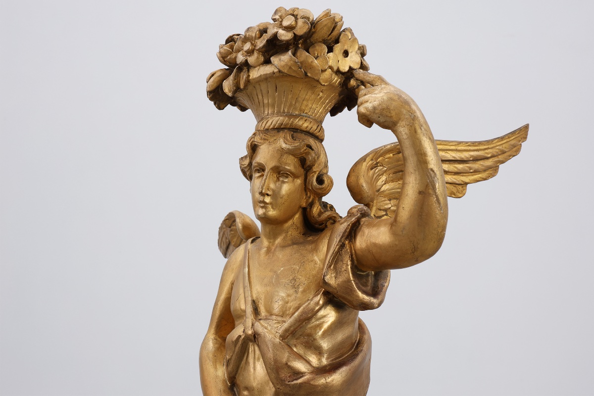 Gilded Oak Angel, Louis XVI Style, Part Of An Altar, Early 18th Century-photo-3