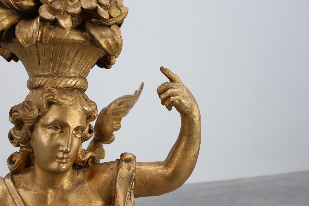 Gilded Oak Angel, Louis XVI Style, Part Of An Altar, Early 18th Century-photo-2