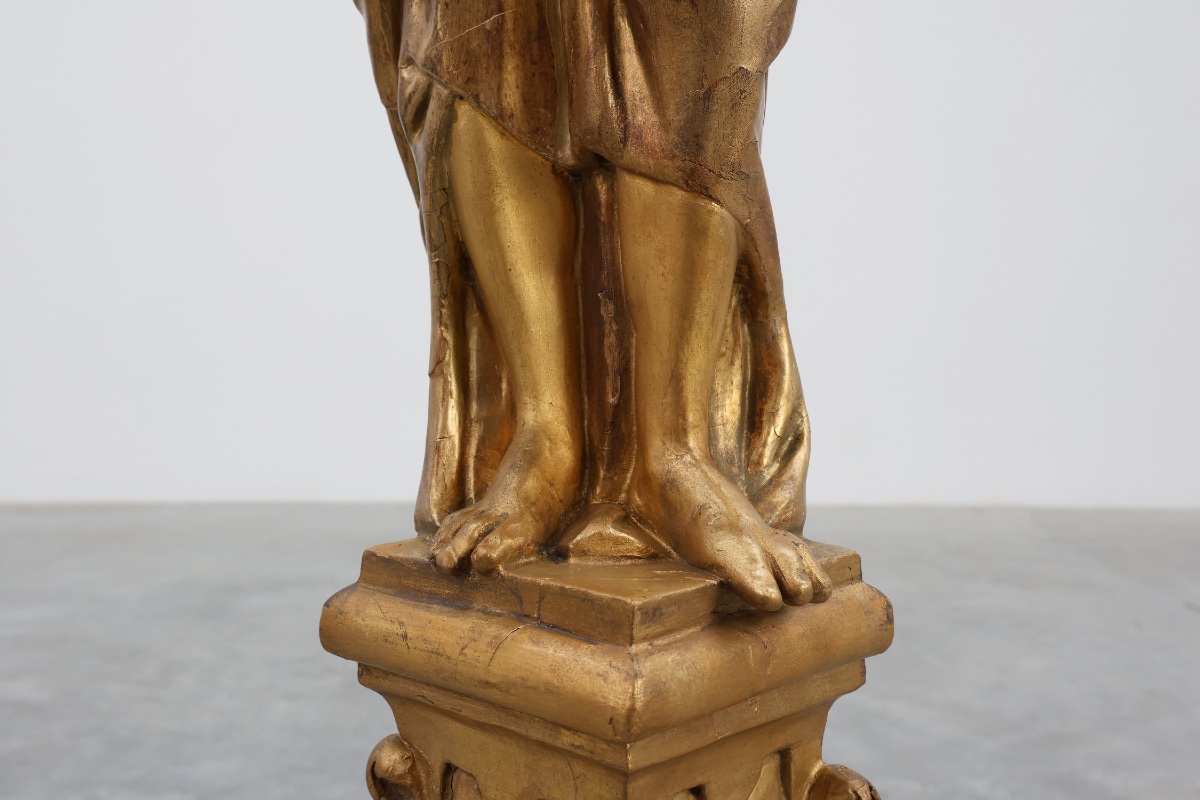 Gilded Oak Angel, Louis XVI Style, Part Of An Altar, Early 18th Century-photo-7