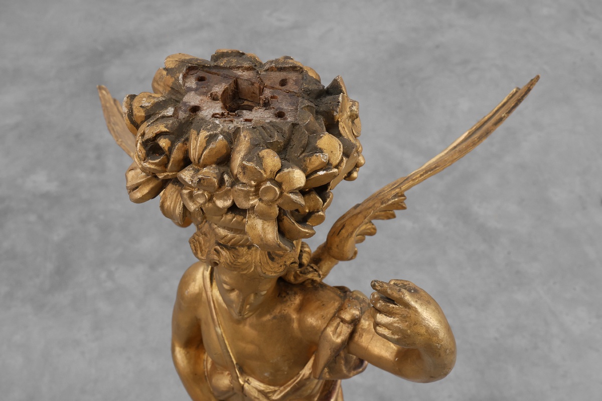 Gilded Oak Angel, Louis XVI Style, Part Of An Altar, Early 18th Century-photo-8