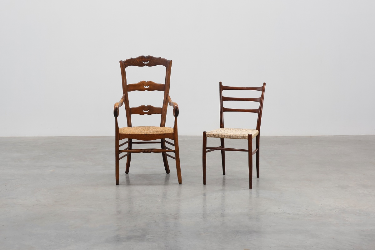 French Provincial Ladder‑back Armchair With Woven Rush Seat, 19th Century-photo-2