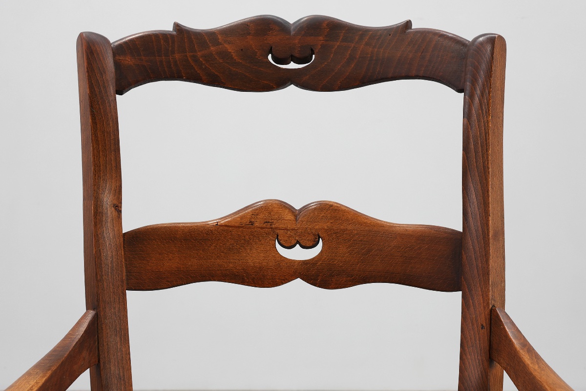 French Provincial Ladder‑back Armchair With Woven Rush Seat, 19th Century-photo-3