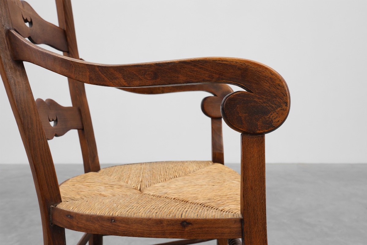 French Provincial Ladder‑back Armchair With Woven Rush Seat, 19th Century-photo-4