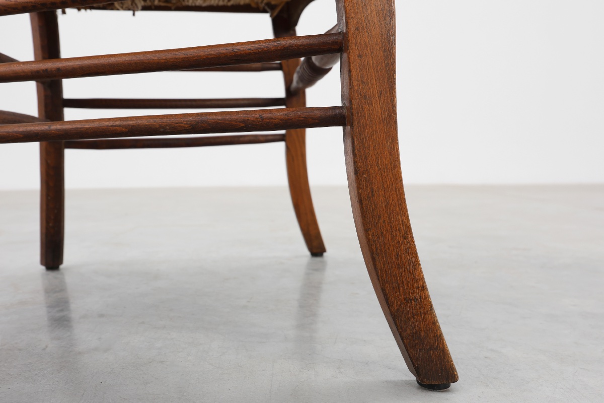 French Provincial Ladder‑back Armchair With Woven Rush Seat, 19th Century-photo-1