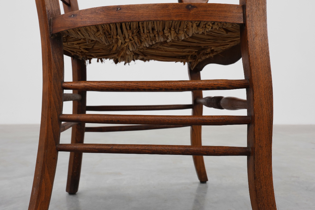 French Provincial Ladder‑back Armchair With Woven Rush Seat, 19th Century-photo-2