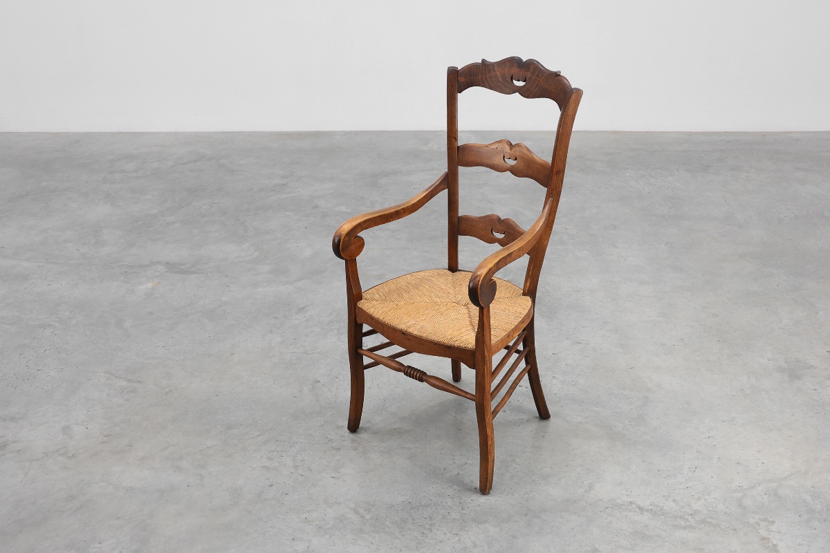 French Provincial Ladder‑back Armchair With Woven Rush Seat, 19th Century-photo-4