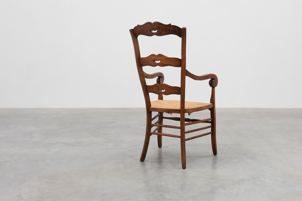 French Provincial Ladder‑back Armchair With Woven Rush Seat, 19th Century-photo-6