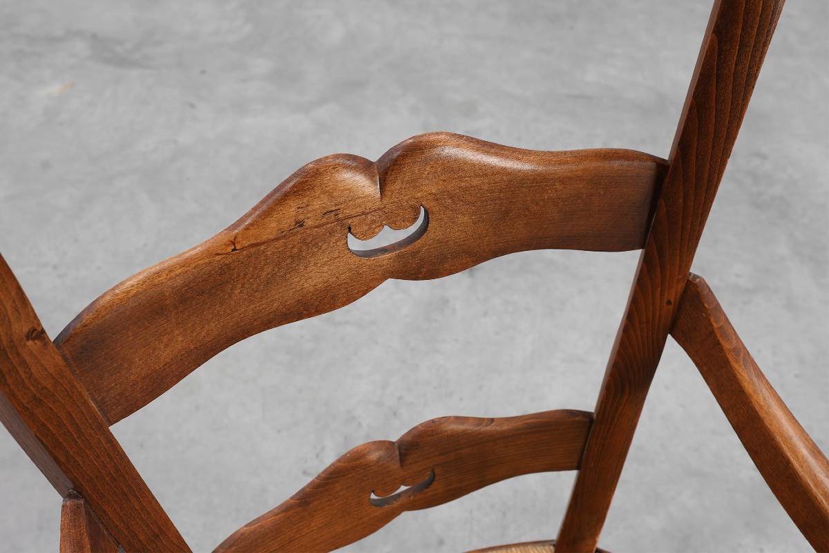 French Provincial Ladder‑back Armchair With Woven Rush Seat, 19th Century-photo-8