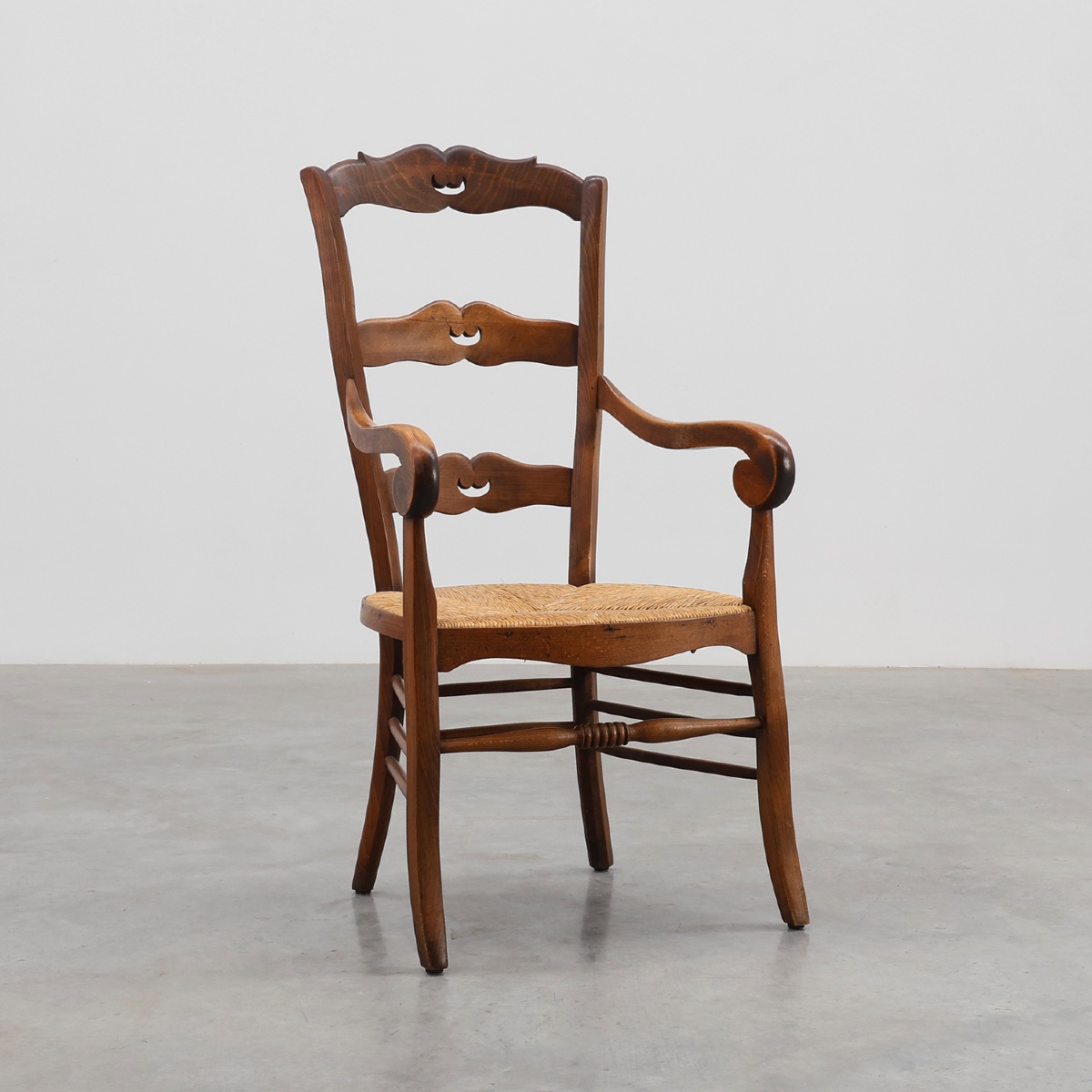 French Provincial Ladder‑back Armchair With Woven Rush Seat, 19th Century