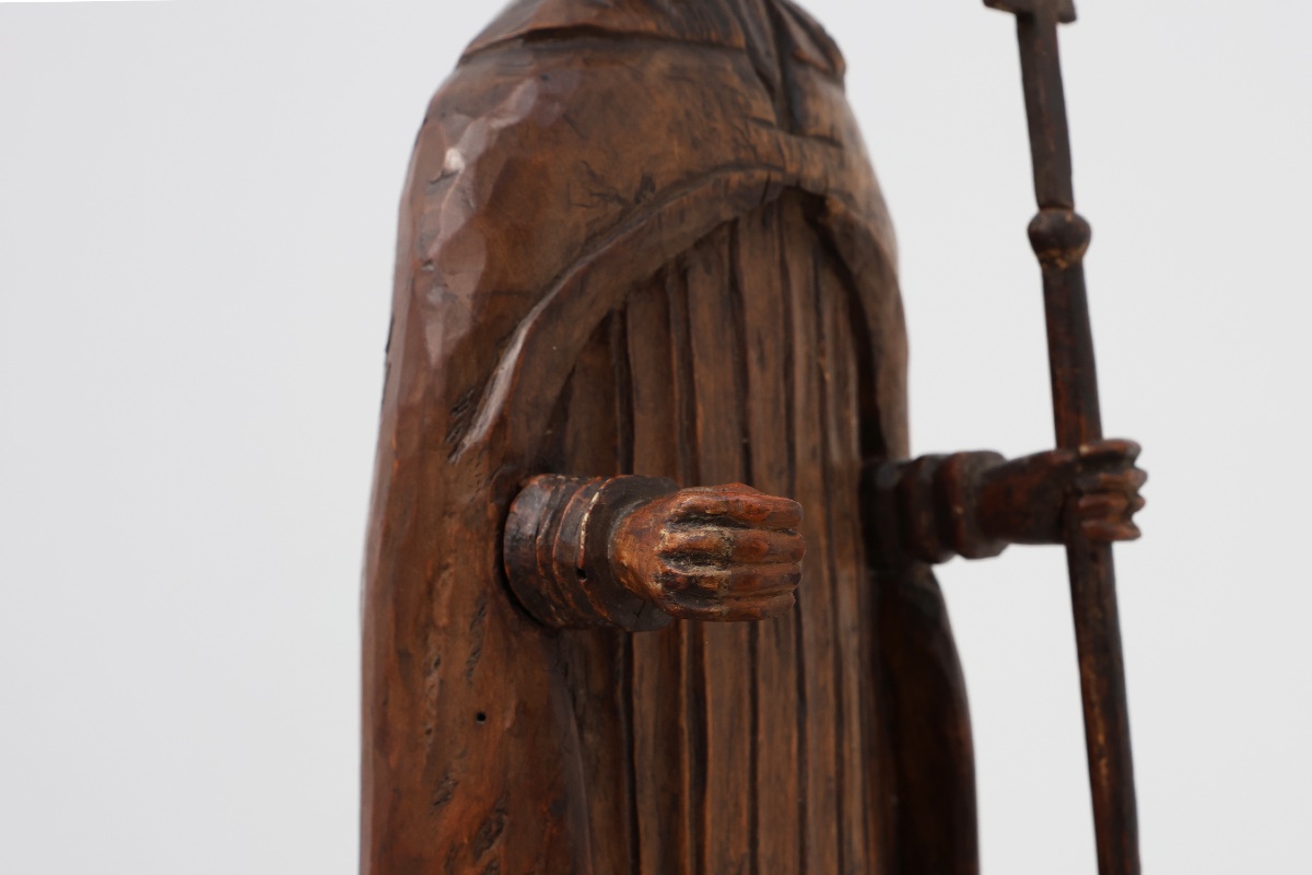 Statuette de saint Corneille en bois sculpté, avec tiare papale et crosse à triple croix, XVIII-photo-4