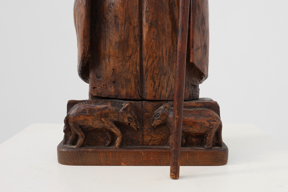 Statuette de saint Corneille en bois sculpté, avec tiare papale et crosse à triple croix, XVIII-photo-1