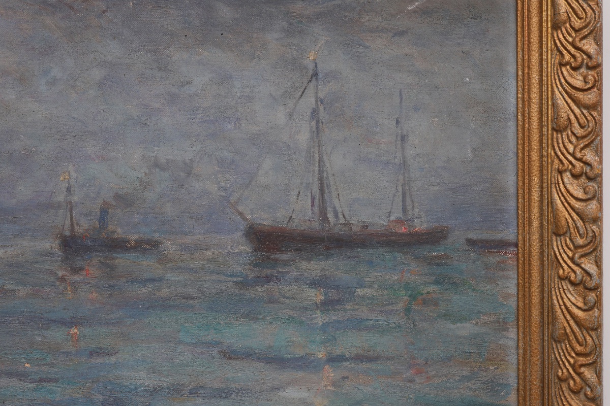 Marine Seascape With Sailing Ships - Herman Van Den Berghe, Ca. 1900-1920-photo-4