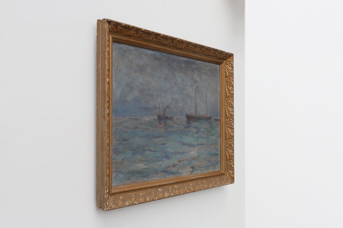 Marine Seascape With Sailing Ships - Herman Van Den Berghe, Ca. 1900-1920-photo-2