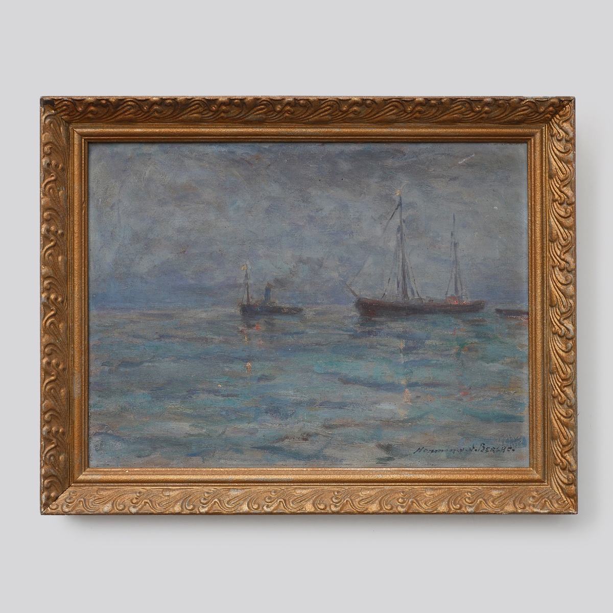Marine Seascape With Sailing Ships - Herman Van Den Berghe, Ca. 1900-1920