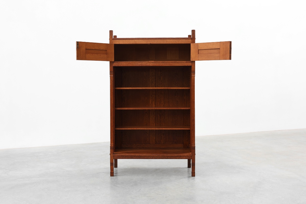 Jugendstil Oak Bookcase With Adjustable Shelves, Netherlands, Ca. 1900-photo-2